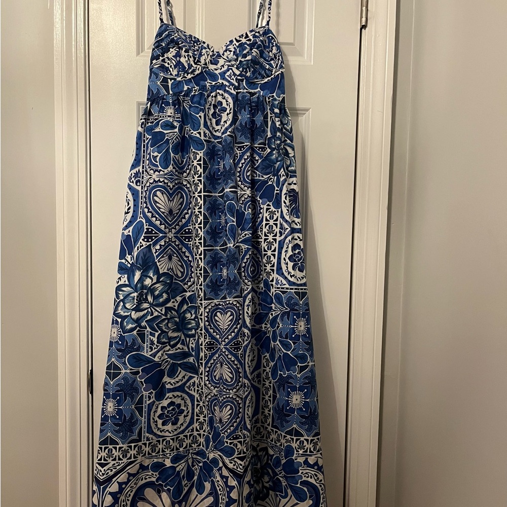FARM Rio Navy and White Patterned Maxi Dress